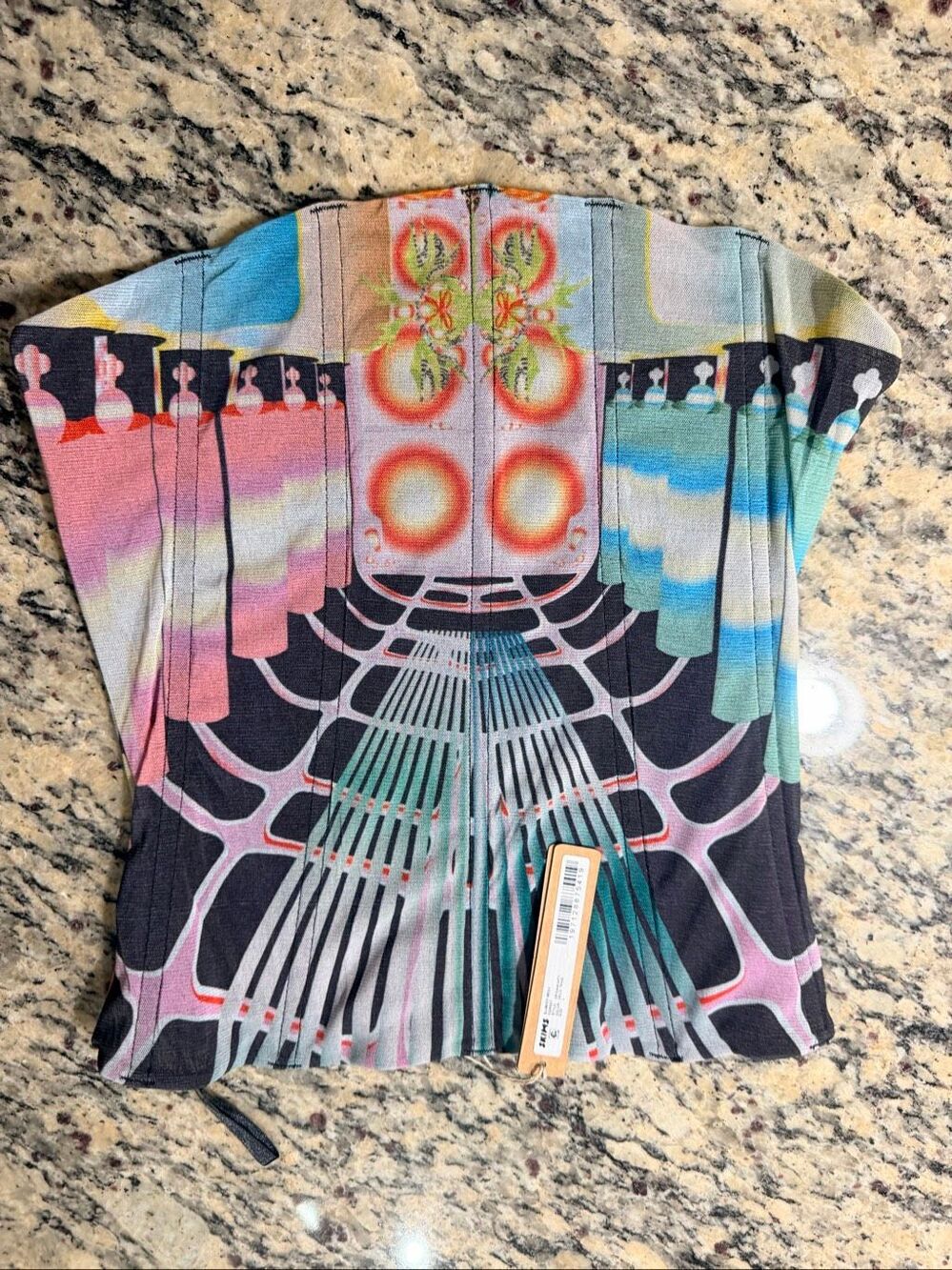 Skims Printed Sheer Mesh Cap Sleeve Bustier Corset Graphic Multicolor Large NEW